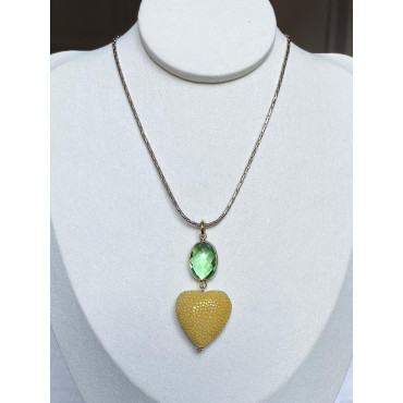 AMORE coeur Galuchat & Cristal vert - Francine BRAMLI Paris Collier