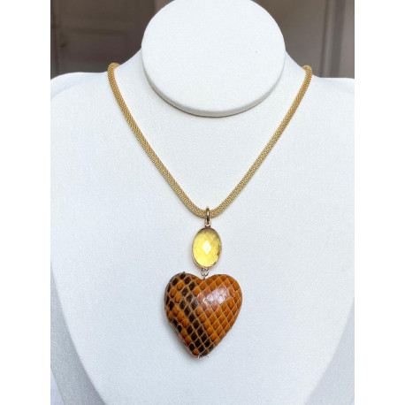 AMORE coeur cuir de serpent & cristal - Francine BRAMLI Paris Collier