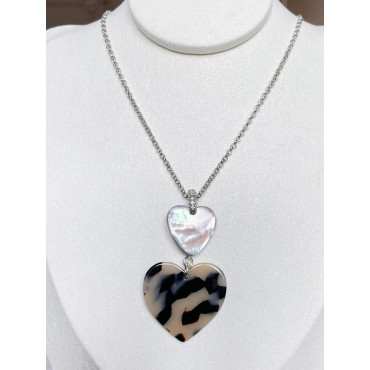 AMORE coeur Nacre & écaille blanc - Francine BRAMLI Paris Collier