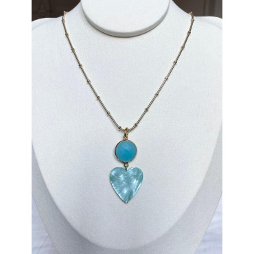 AMORE Turquoise coeur Nacre & cristal - Francine BRAMLI Paris Collier