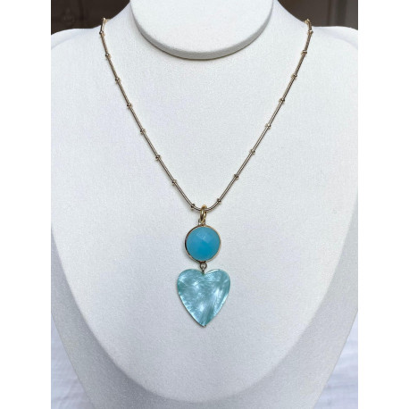 AMORE Turquoise coeur Nacre & cristal - Francine BRAMLI Paris Collier