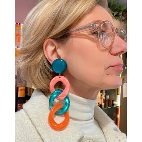 KARINA Maillons orange/bleu canard - Francine BRAMLI Paris