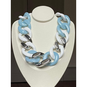 KEN Maillons Blanc, bleu, argent - FRANCINE BRAMLI Paris collier