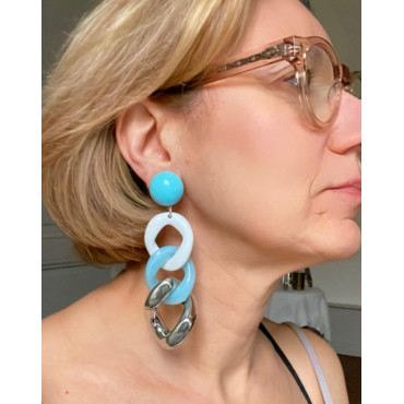 KARINA Maillons bleus, blancs & argent - Francine BRAMLI Paris