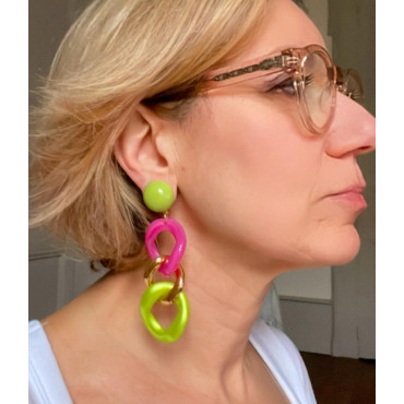 KEREN Maillons rose/doré/vert - Francine BRAMLI Paris